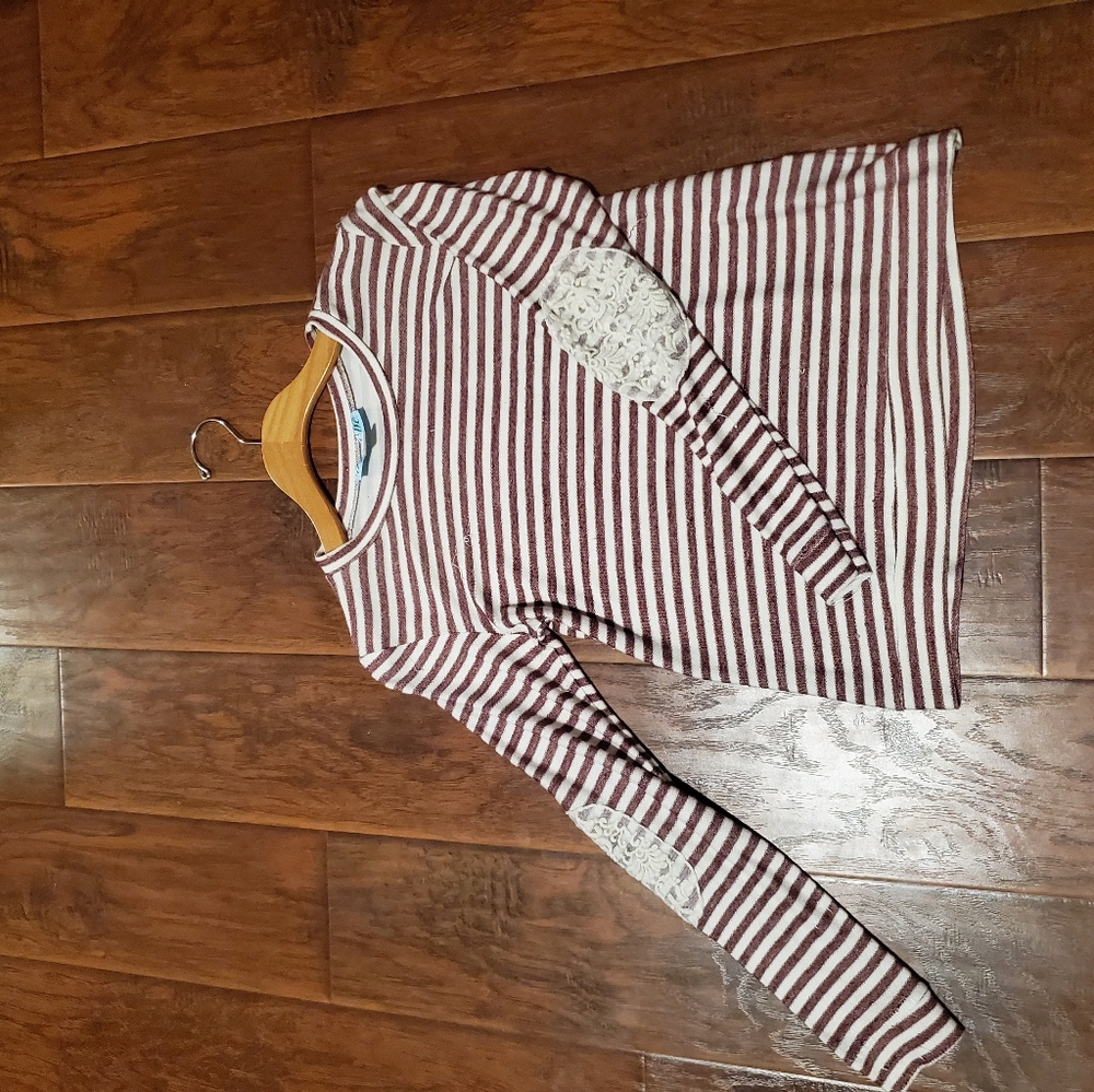 Striped long sleeve shirt with embroidered elbows